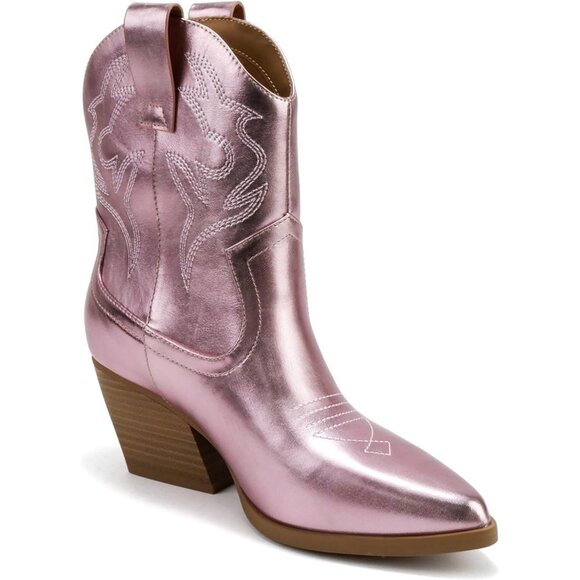 Blazing Ankle Boot Women Pink Metallic  Pointe Toe - Picture 5 of 6